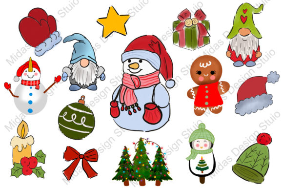 17 Christmas Elements Watercolor for Crafts