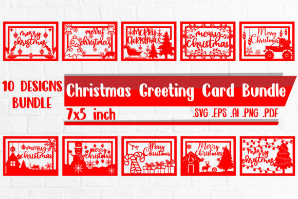 Christmas Greeting Cards BUNDLE Svg Eps for Crafts