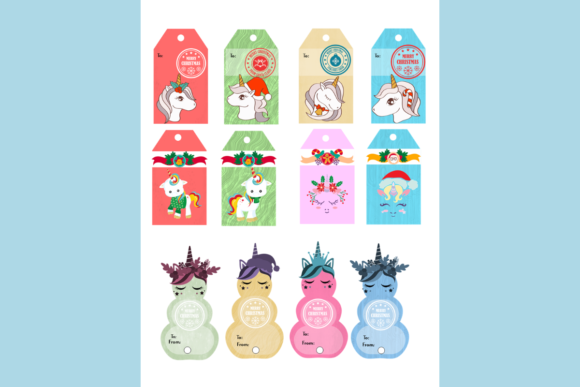 Christmas Unicorn Gift Tags Set of 12 for Print Templates