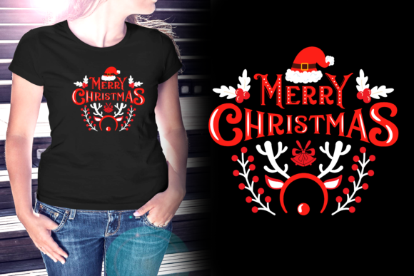 Merry Christmas Typography TShirt Design for Print Templates
