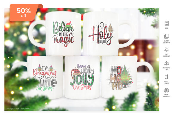Mockup of a Stack of 5 Christmas Mugs for Christmas Amp Designs