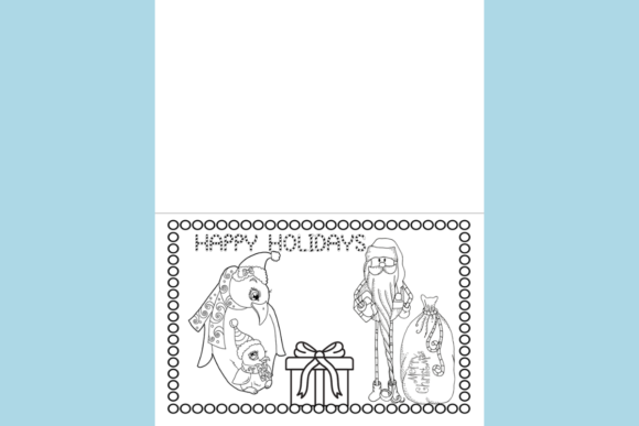 Penguin Christmas Cards to Color Print Templates