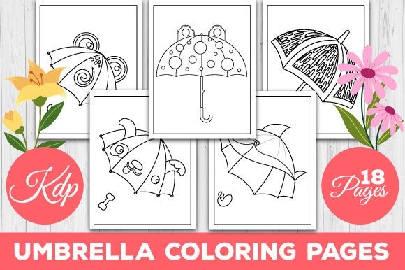Umbrella Coloring Book Pages for Kids - Creative Design Asset