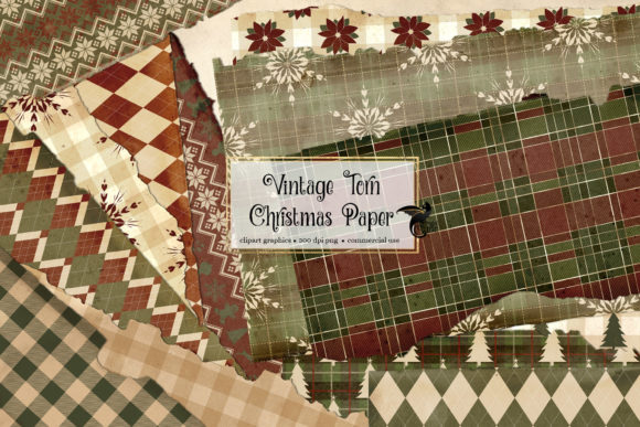 Vintage Torn Christmas Paper Clipart for Textures and Crafting